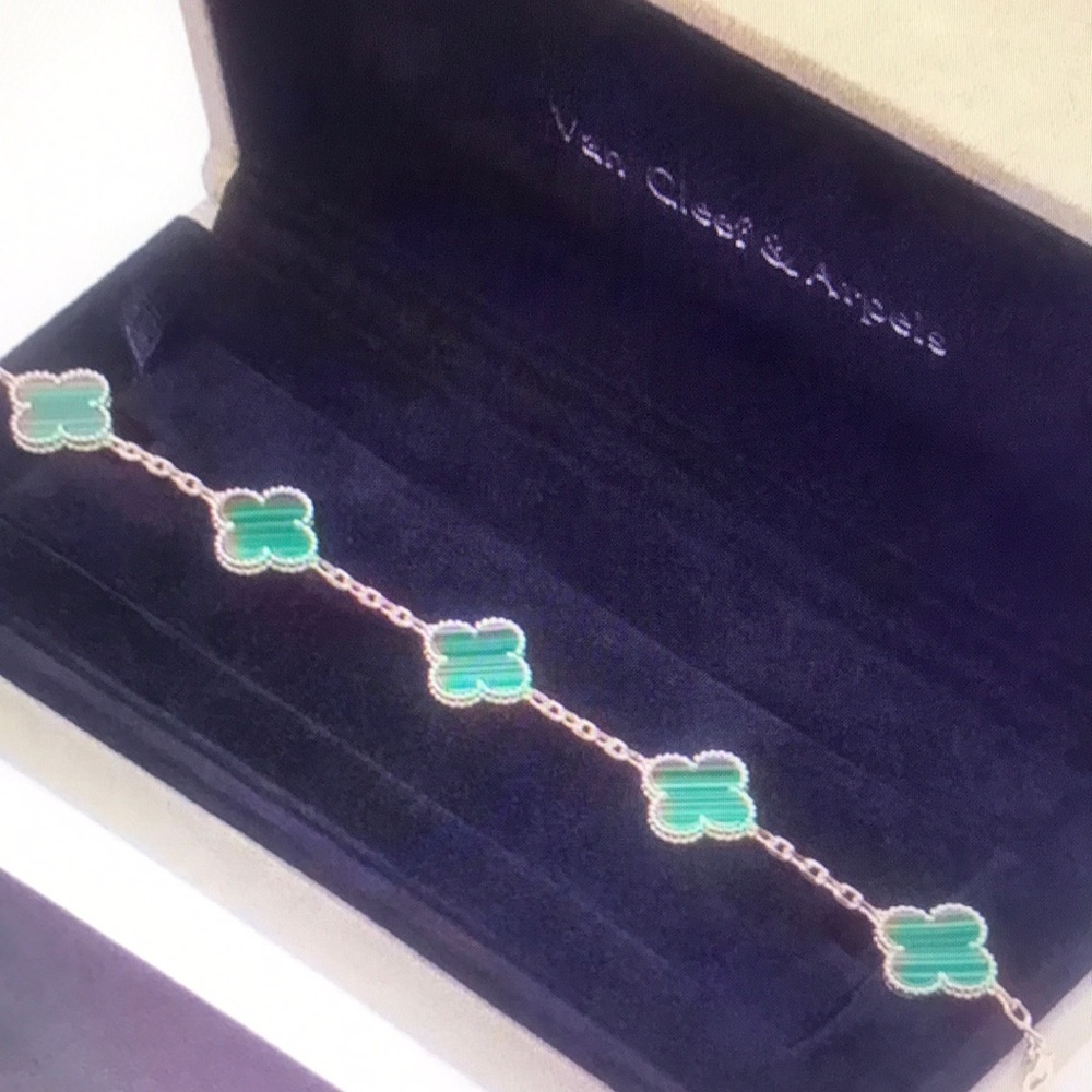 VanCleef & Arpels Inspired Green Alhambra Bracelet